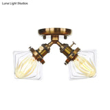 Diamond Amber/Clear Glass Semi Mount Farmhouse Light Fixture - 2 - Light Flush Black/Bronze Design