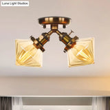 Diamond Amber/Clear Glass Semi Mount Farmhouse Light Fixture - 2 - Light Flush Black/Bronze Design