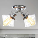 Diamond Amber/Clear Glass Semi Mount Farmhouse Light Fixture - 2 - Light Flush Black/Bronze Design