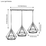 Diamond Cage Pendant With 3 Lights - Industrial Iron Ceiling For Bar Using Hanging Cord