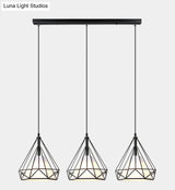 Diamond Cage Pendant With 3 Lights - Industrial Iron Ceiling For Bar Using Hanging Cord