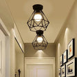 Diamond Iron Vintage 1-Light Balcony Ceiling Flush Light In Black - Semi Mount Lighting