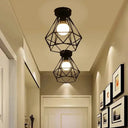 Diamond Iron Vintage 1-Light Balcony Ceiling Flush Light In Black - Semi Mount Lighting