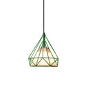 Diamond Loft Ceiling Hang Lamp - 1 Head Iron Pendant Lighting In Black/White/Green With Cone Fabric
