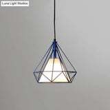 Diamond Loft Ceiling Hang Lamp - 1 Head Iron Pendant Lighting In Black/White/Green With Cone Fabric