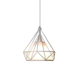 Diamond Loft Ceiling Hang Lamp - 1 Head Iron Pendant Lighting In Black/White/Green With Cone Fabric