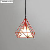 Diamond Loft Ceiling Hang Lamp - 1 Head Iron Pendant Lighting In Black/White/Green With Cone Fabric