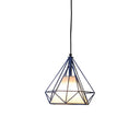 Diamond Loft Ceiling Hang Lamp - 1 Head Iron Pendant Lighting In Black/White/Green With Cone Fabric