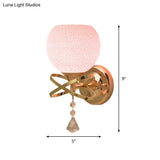 Diamond Sconce Crystal Wall Lamp With Pink Cracked Glass Shade - Post Modern 1-Light Fixture