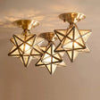 Diamond/Star Traditional Bedroom Ceiling Light - Transparent Glass 1-Light Brass Flushmount / Star