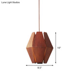 Diamond Wood Hanging Light: Asian 1 Head Red Brown Ceiling Lamp For Dining Table