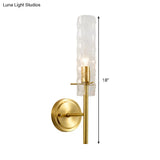 Dimpled Blown Glass Cylinder Wall Sconce - Modern 1 Bulb Brass Light Fixture