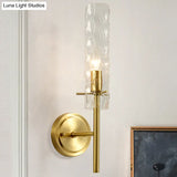 Dimpled Blown Glass Cylinder Wall Sconce - Modern 1 Bulb Brass Light Fixture