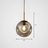 Dimpled Glass Ball Suspension Pendant Lamp - Modern 1 Bulb Ceiling Lighting For Dining Room Smoke
