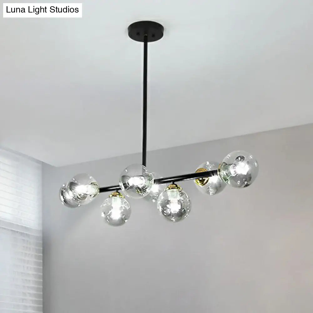 Dimpled Glass Linear Island Pendant Light With 8-Bulbs For Minimalist Dining Room