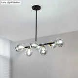 Dimpled Glass Linear Island Pendant Light With 8-Bulbs For Minimalist Dining Room