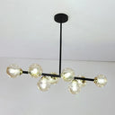 Dimpled Glass Linear Island Pendant Light With 8-Bulbs For Minimalist Dining Room Amber