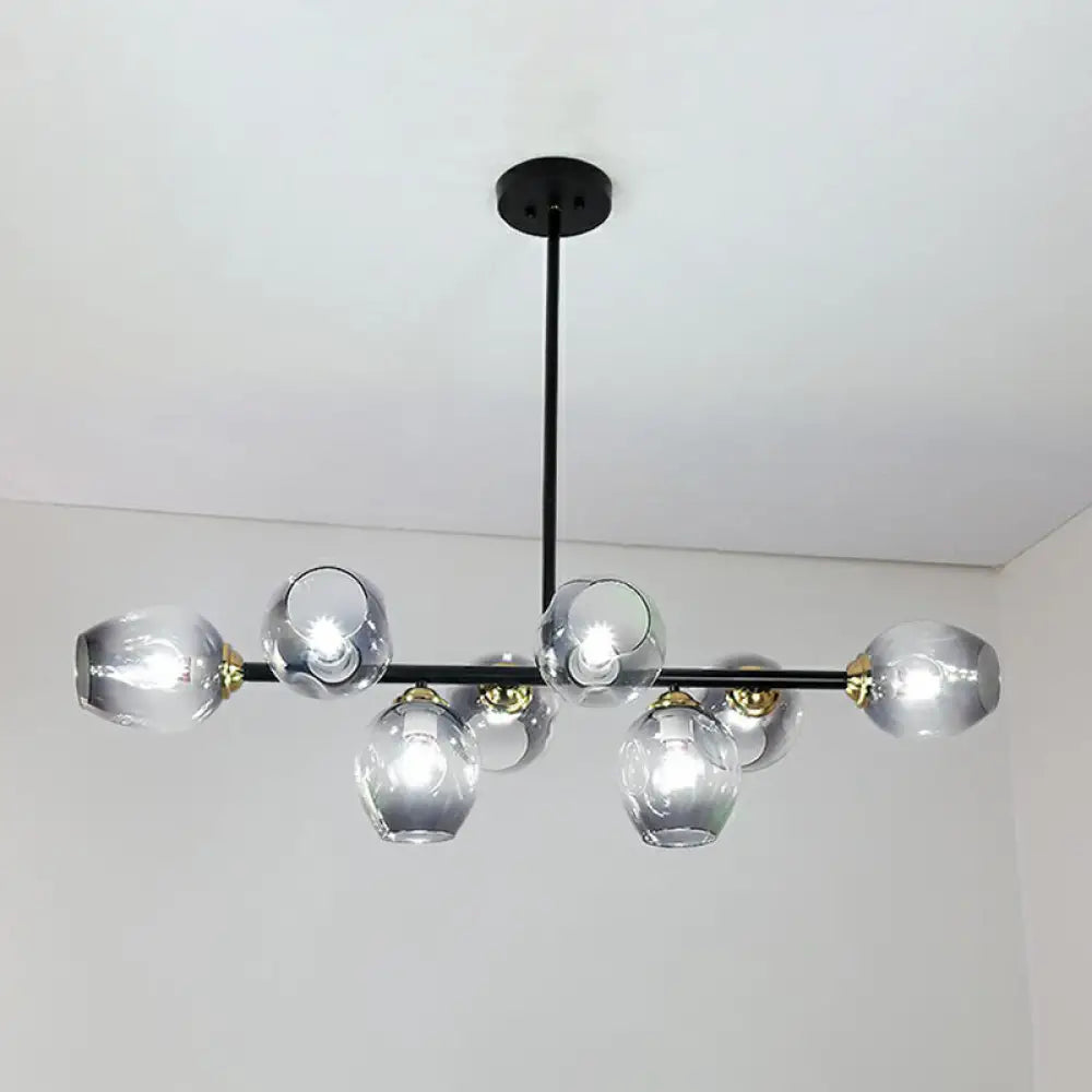 Dimpled Glass Linear Island Pendant Light With 8-Bulbs For Minimalist Dining Room Grey