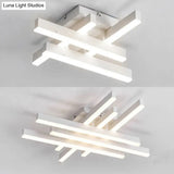 Dining Room Flush Mount Light With Crossed Line Acrylic Shade 4/6 Lights Warm/White White Ceiling