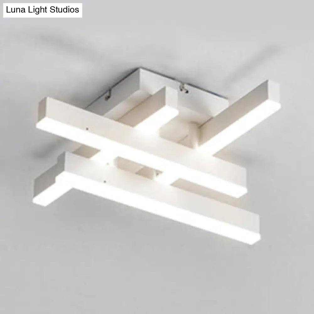 Dining Room Flush Mount Light With Crossed Line Acrylic Shade 4/6 Lights Warm/White White Ceiling