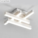 Dining Room Flush Mount Light With Crossed Line Acrylic Shade 4/6 Lights Warm/White White Ceiling