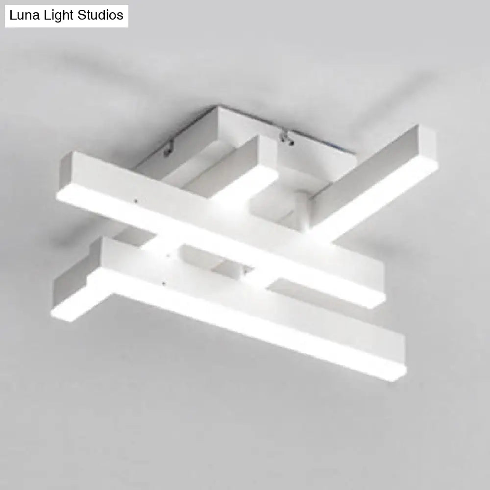Dining Room Flush Mount Light With Crossed Line Acrylic Shade 4/6 Lights Warm/White White Ceiling