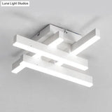 Dining Room Flush Mount Light With Crossed Line Acrylic Shade 4/6 Lights Warm/White White Ceiling