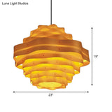 Dining Room Pendant Lamp: Asia Beige Hanging Light With Tiered Wood Shade