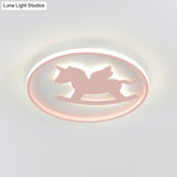 Dinosaur/Carousel Led Flush Mount Lighting - Super Thin Acrylic Shade In Pink/Blue