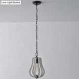Distressed White Wood Caged Pendant Light Kit For Dining Room