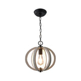 Distressed White Wood Caged Pendant Light Kit For Dining Room / C
