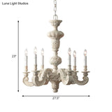 Distressed White Wood Hanging Chandelier For Classic Living Rooms - Caged Suspension Pendant Light