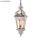 Distressed White Wooden Lantern Ceiling Light - Vintage Pendant Kit For Dining Room