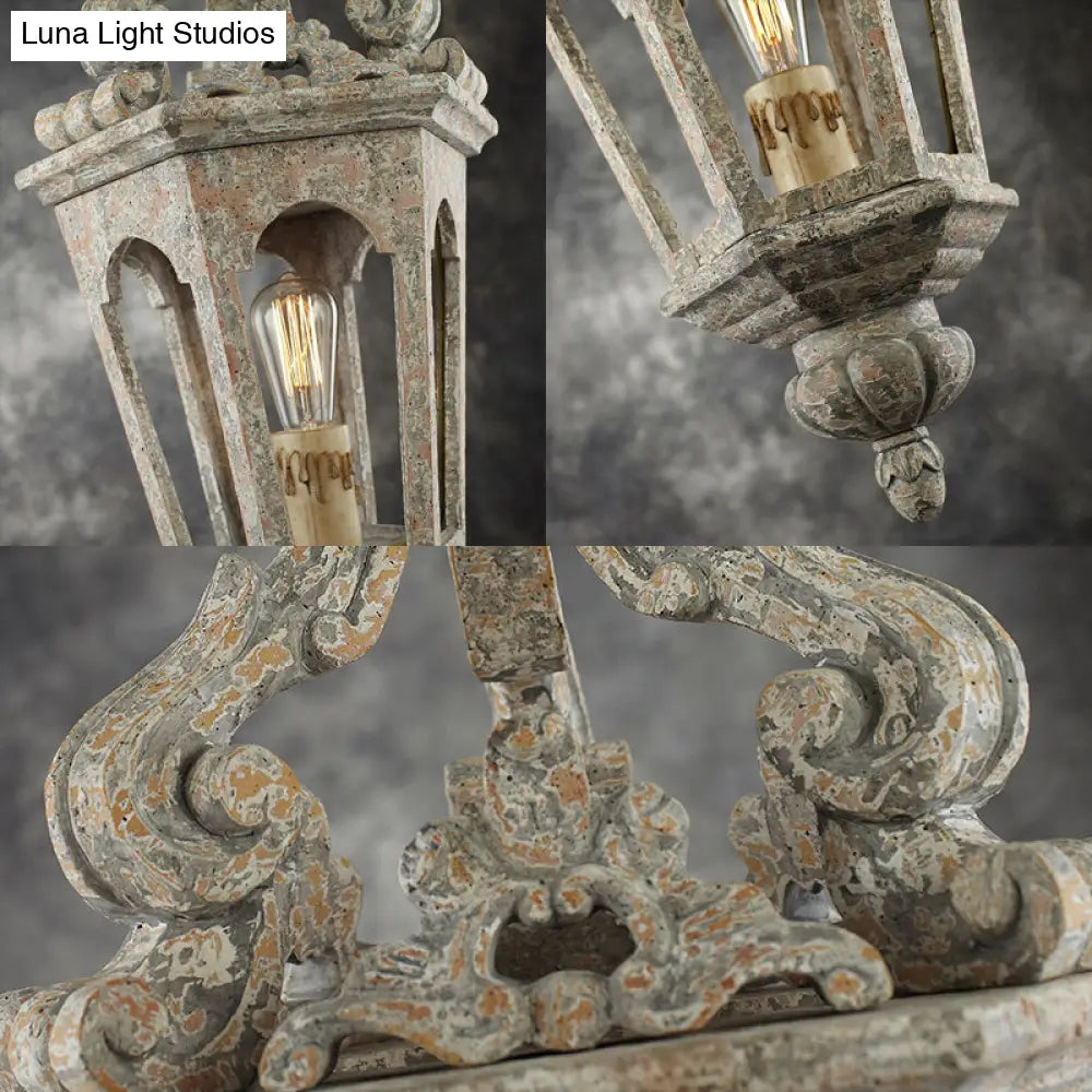 Distressed White Wooden Lantern Ceiling Light - Vintage Pendant Kit For Dining Room