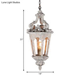 Distressed White Wooden Lantern Ceiling Light - Vintage Pendant Kit For Dining Room