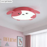 Doggie-Themed Led Flush Mount Ceiling Light For Kids’ Bedrooms In Pink/Green With Warm/White