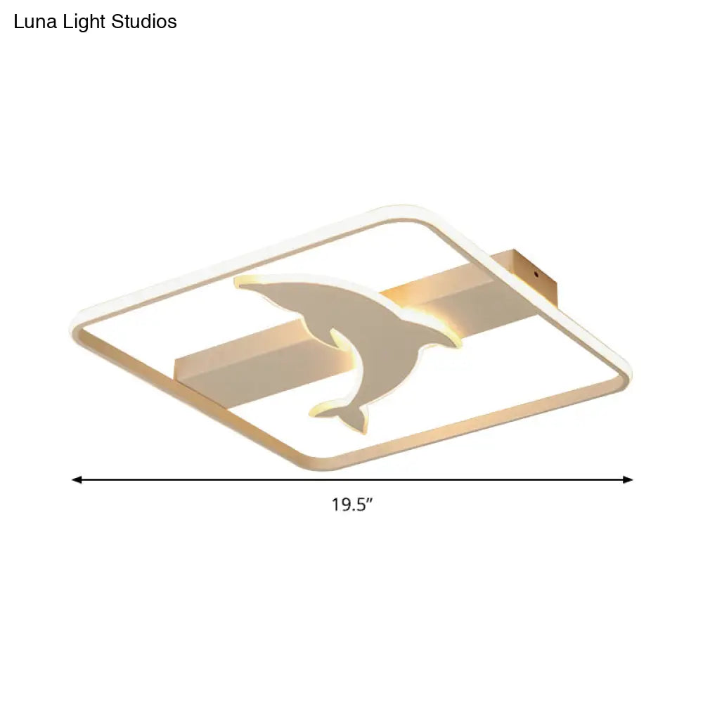 Dolphin Ceiling Mount Light - Led Flush Acrylic Animal Lamp In White Finish