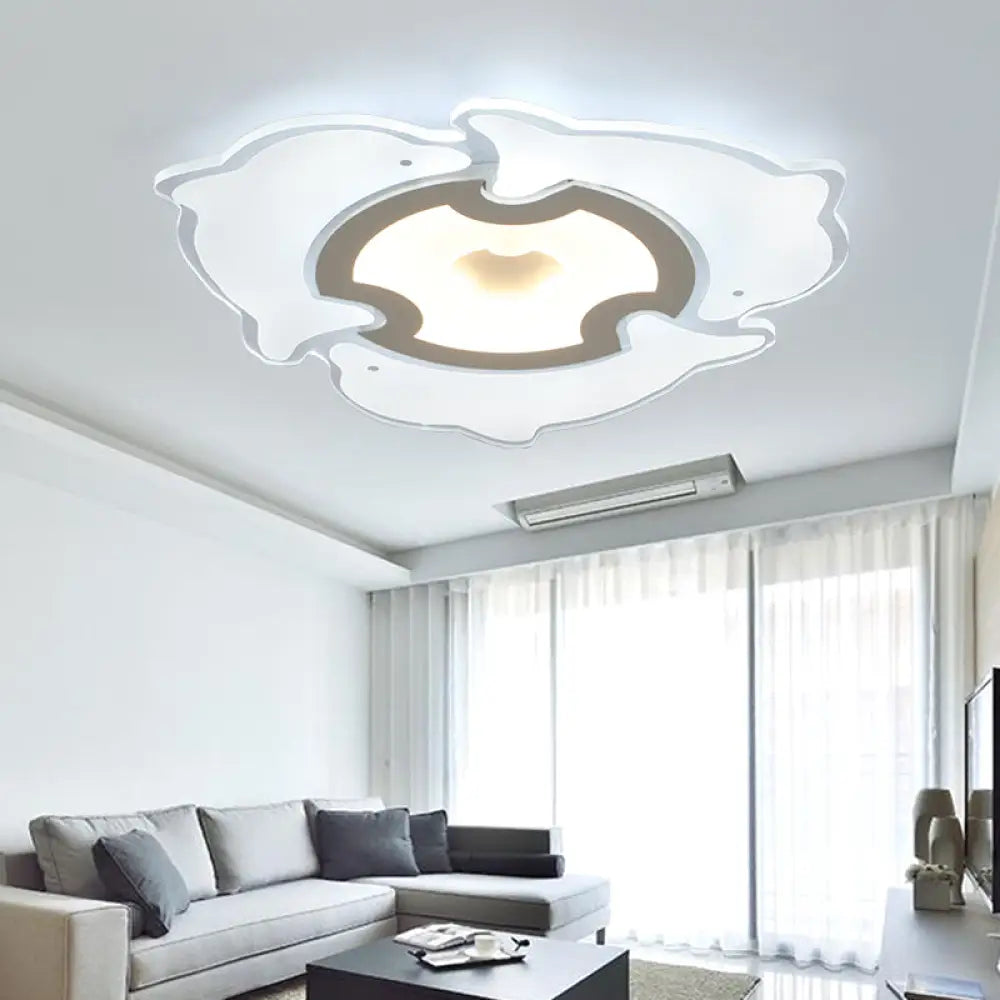Dolphin Flushmount Animal Led Ceiling Light In White For Kindergarten / 16’ Warm