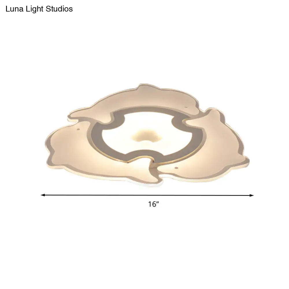 Dolphin Flushmount Animal Led Ceiling Light In White For Kindergarten