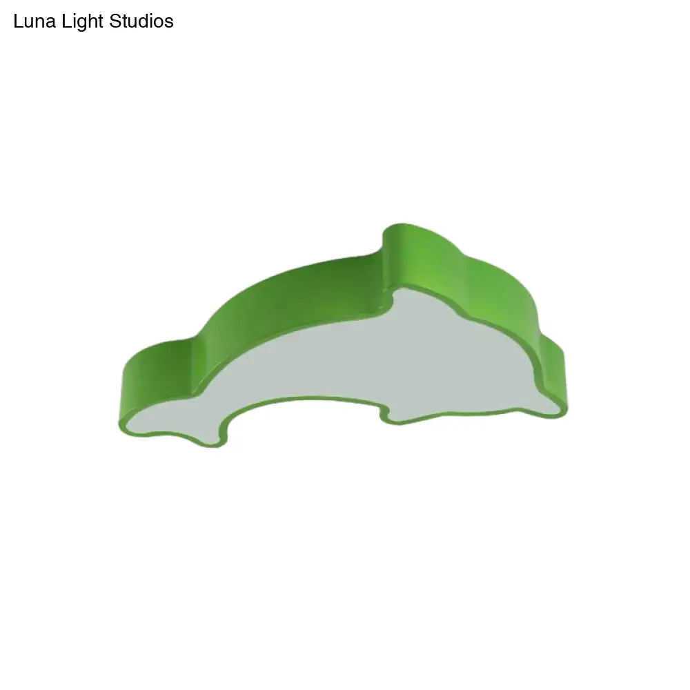 Dolphin Led Ceiling Light For Children’s Bedroom - White/Red/Yellow Acrylic Flush Mount Fixture