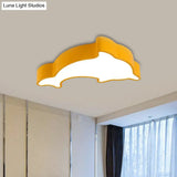 Dolphin Led Ceiling Light For Children’s Bedroom - White/Red/Yellow Acrylic Flush Mount Fixture