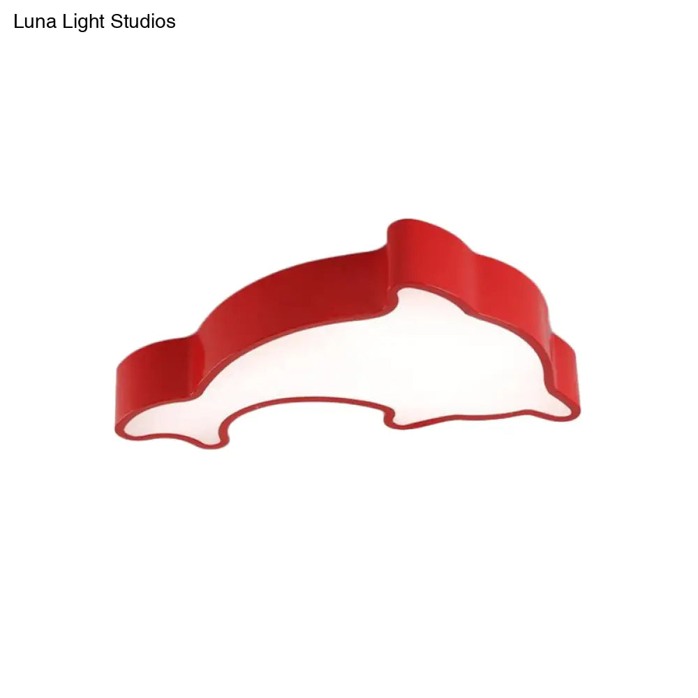 Dolphin Led Ceiling Light For Children’s Bedroom - White/Red/Yellow Acrylic Flush Mount Fixture