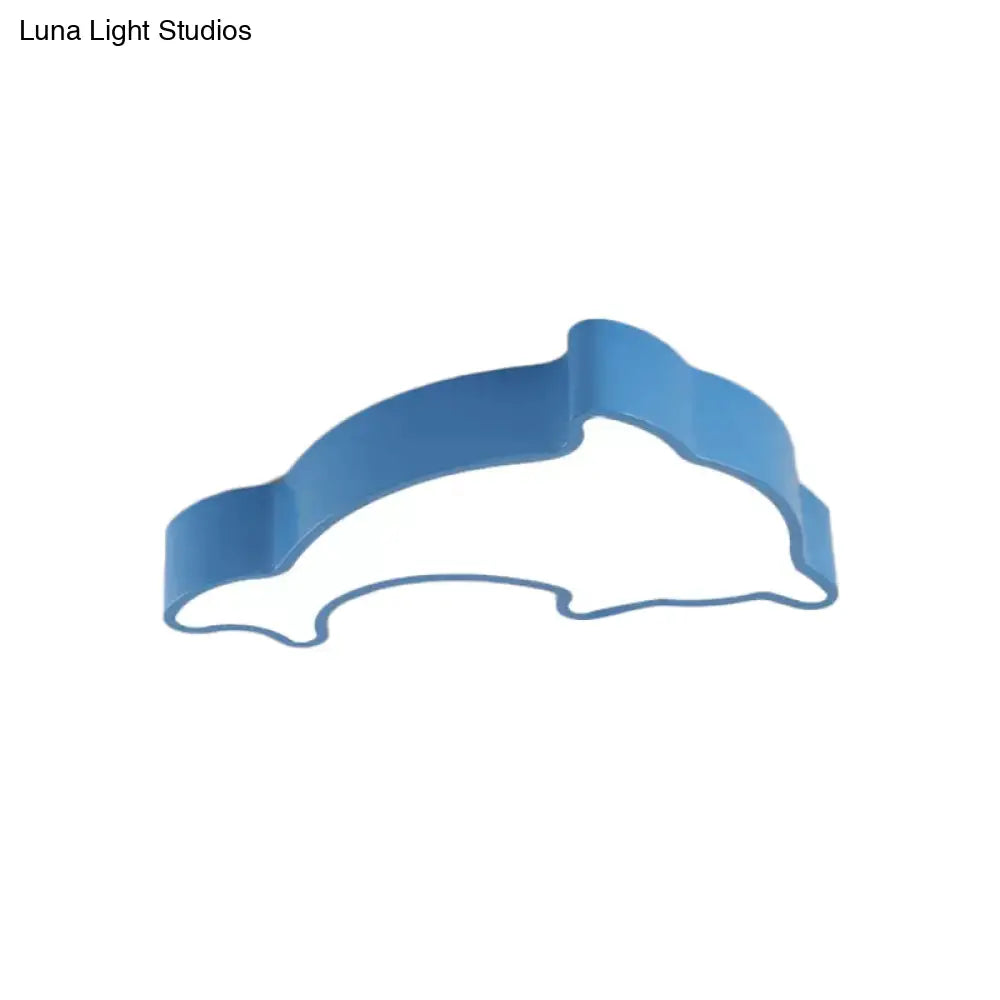 Dolphin Led Ceiling Light For Children’s Bedroom - White/Red/Yellow Acrylic Flush Mount Fixture