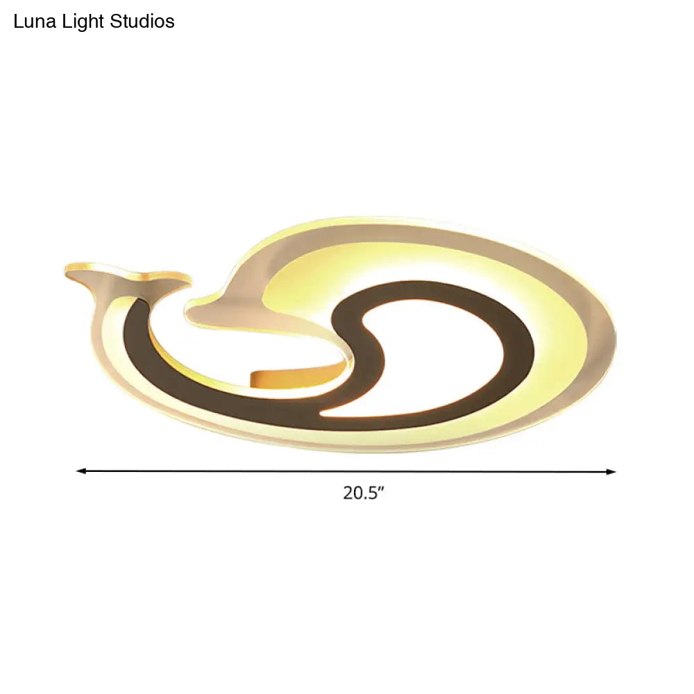 Dolphin Led Ceiling Light For Theme Parks And Bathrooms - Acrylic Animal Flush Fixture In White