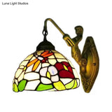 Dome Baroque Stained Glass Wall Light Fixture - Bronze Sconce With Elegant Flower/Dragonfly/Morning
