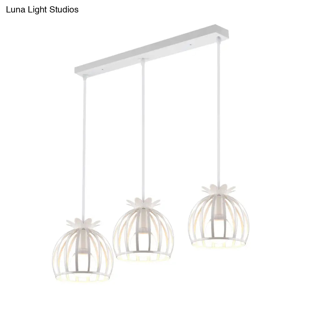 Dome Cage Pendant Light With 3 Heads In Metallic Loft Style For Dining Room - Black/White