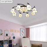 Dome/Conical Semi Flush Mount Mediterranean Ceiling Lamp - 11 Lights White/Blue Glass Ideal For