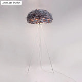 Dome Feather Floor Lamp - Minimalist Single Grey/White/Pink Light With Tripod For Bedroom