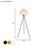 Dome Feather Floor Lamp - Minimalist Single Grey/White/Pink Light With Tripod For Bedroom