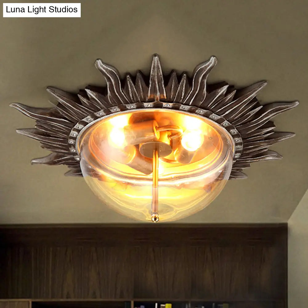 Dome Flush Ceiling Light: Traditional Clear Glass 3 - Bulb Aged Silver Design For Living Room